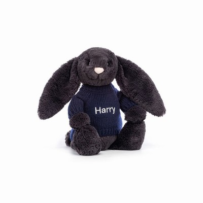 Jellycat Bashful Inky Bunny with Navy Jumper USA | 94763WSDN